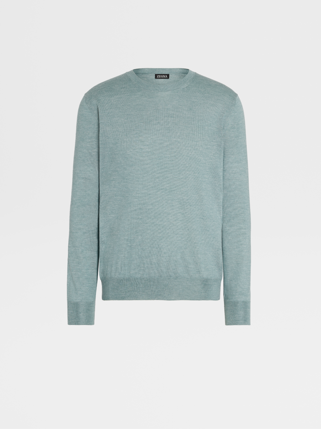 Aqua Green Silk Cashmere and Linen Knit Crewneck